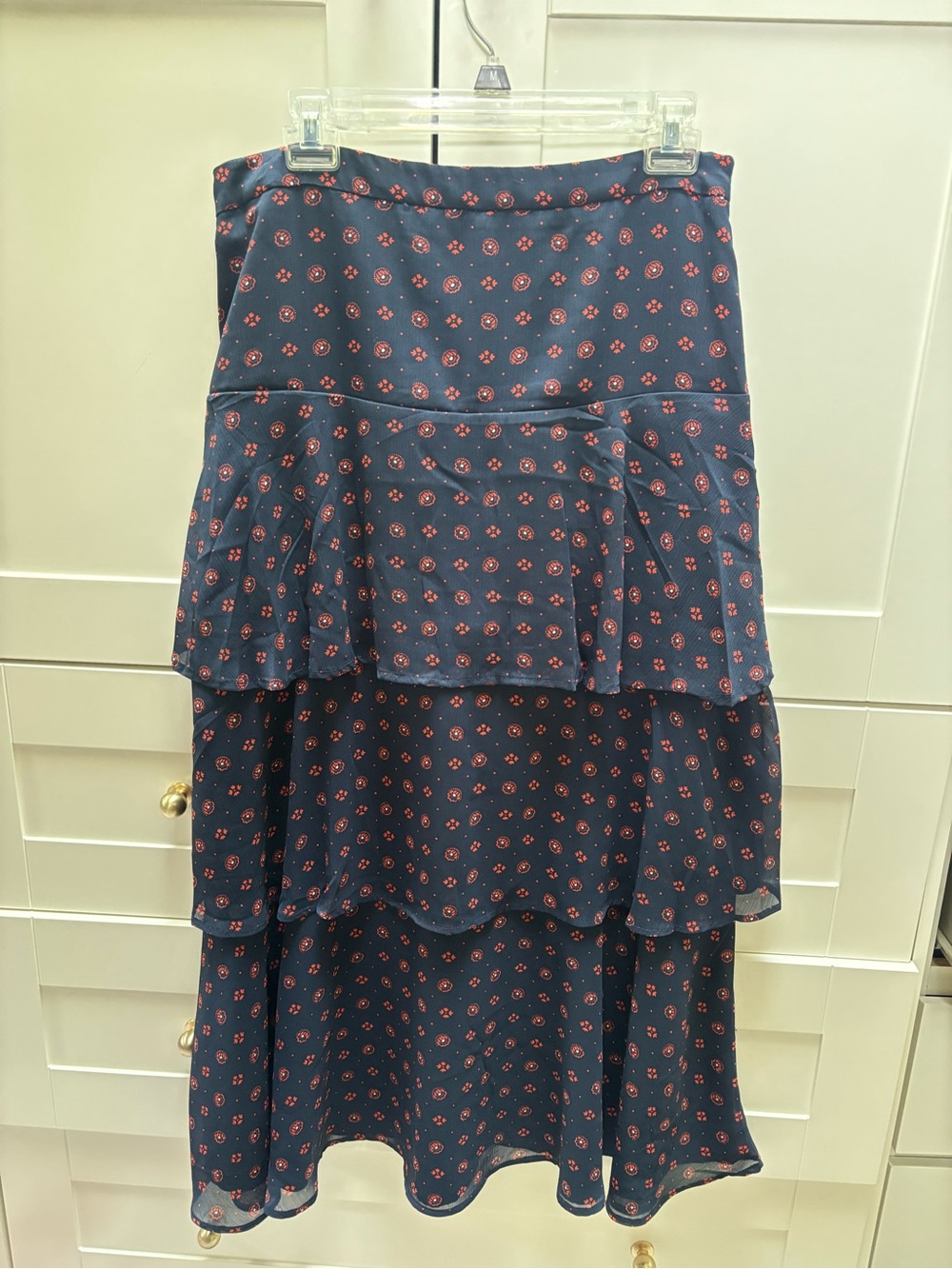 Banana Republic Factory Navy Skirt with Red Floral Print